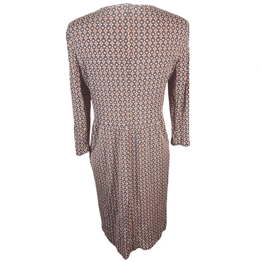 Tory‎ Burch Silk Jersey Dress Women Small Navy Orange Geometric Keyhole 22152495